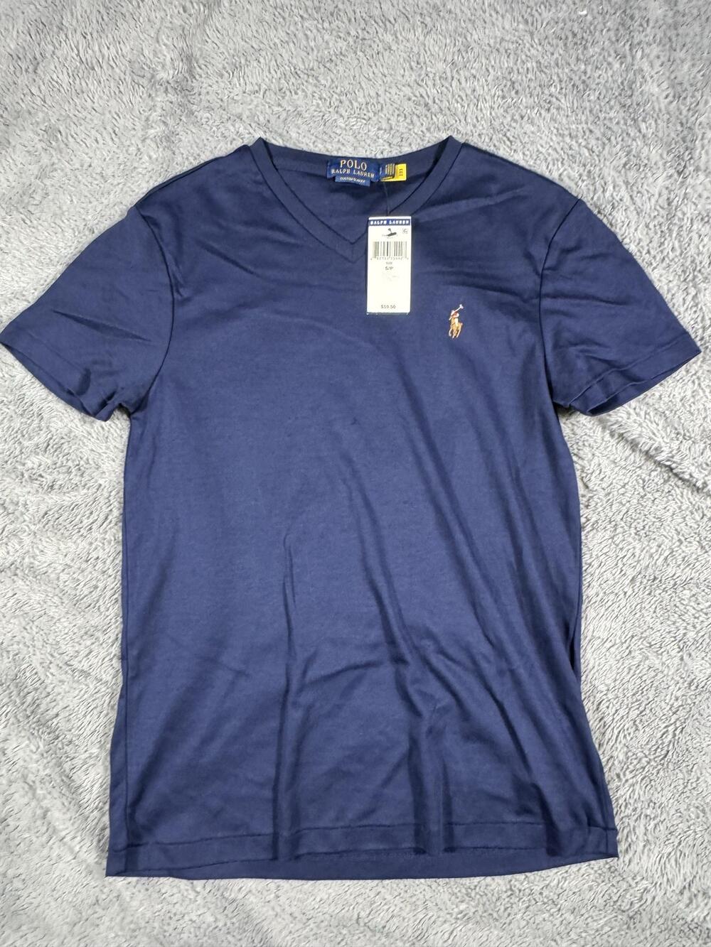 Polo Ralph Lauren Shirt Mens Small Blue V Neck Custom Slim Fit Short Sleeve